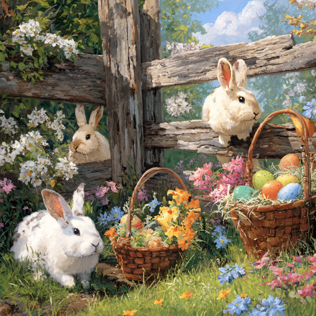 Easter Rabbits Eggs Flowers Spring 56