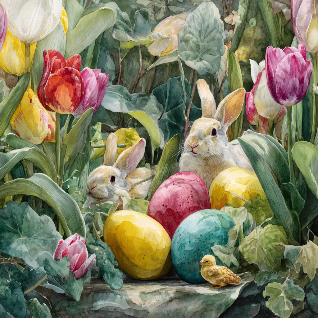 Easter Rabbits Eggs Flowers Spring 60