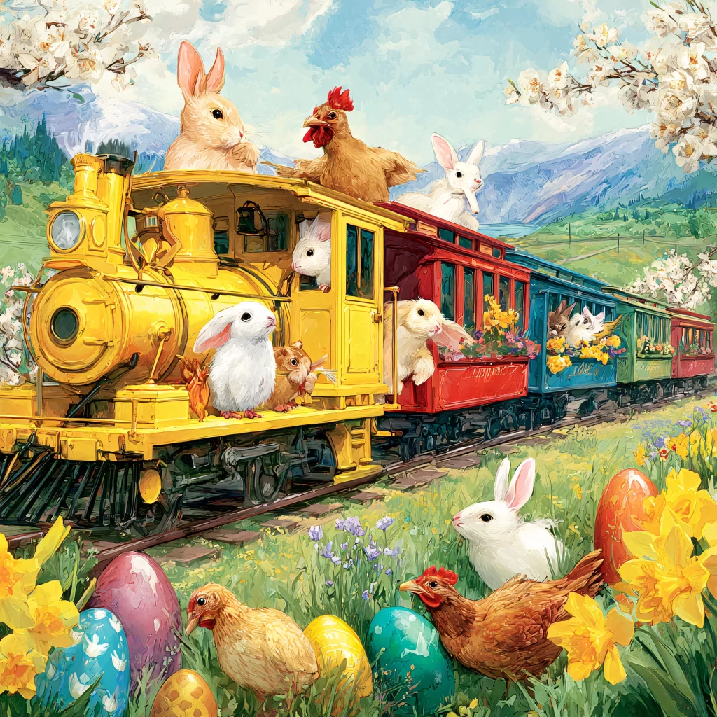 Easter Rabbits Eggs Flowers Yellow 65