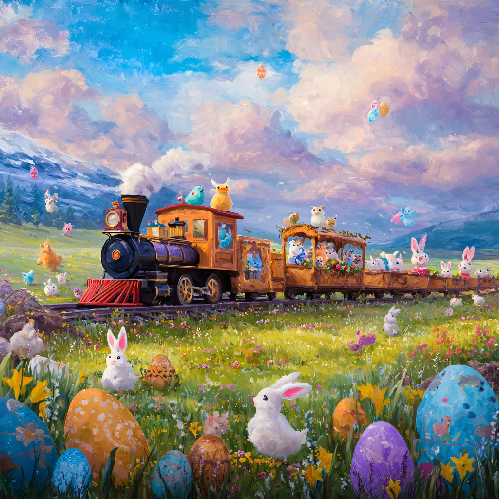 Easter Rabbits Eggs Flowers Pastel 68