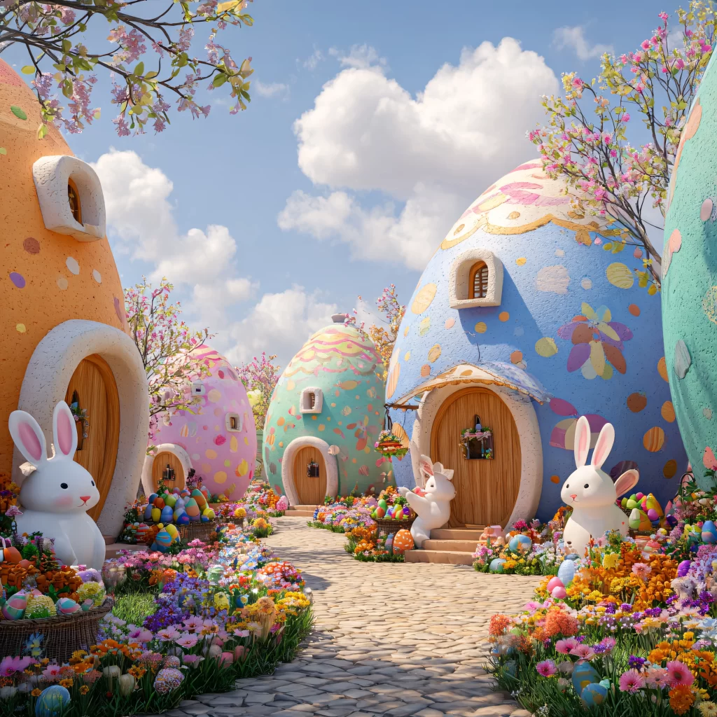 Easter Rabbits Eggs Flowers Pastel 69