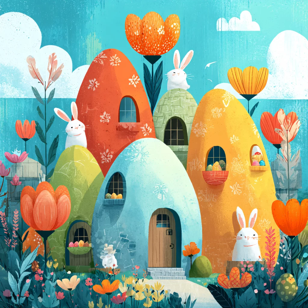 Easter Rabbits Eggs Flowers Pastel 70