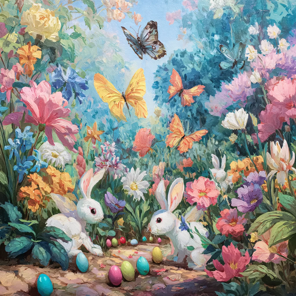 Easter Rabbits Eggs Flowers Pastel 74