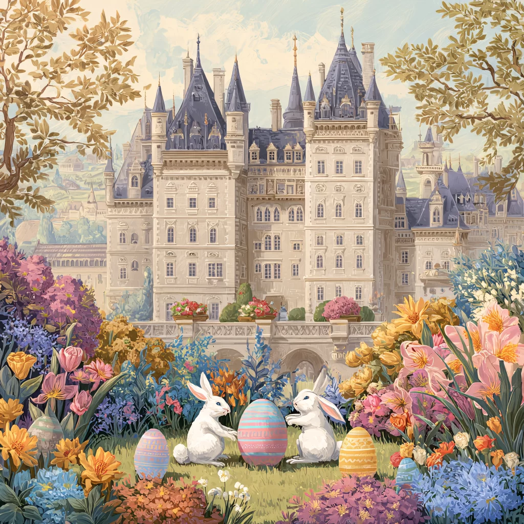 Easter Rabbits Eggs Flowers Pastel 93