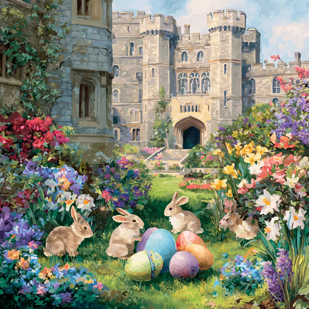 Easter Rabbits Eggs Flowers Spring 94