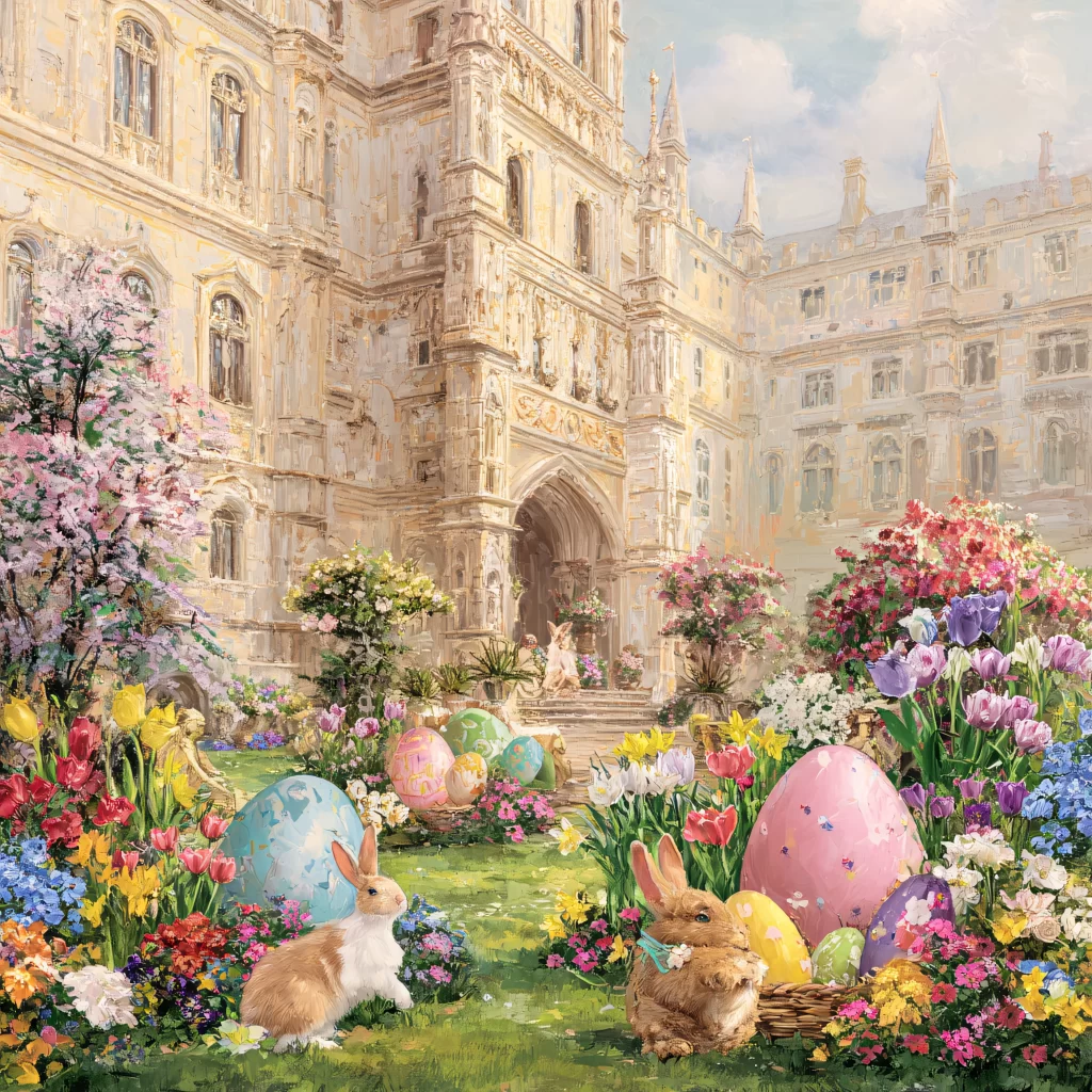 Easter Rabbits Eggs Flowers Pastel 95