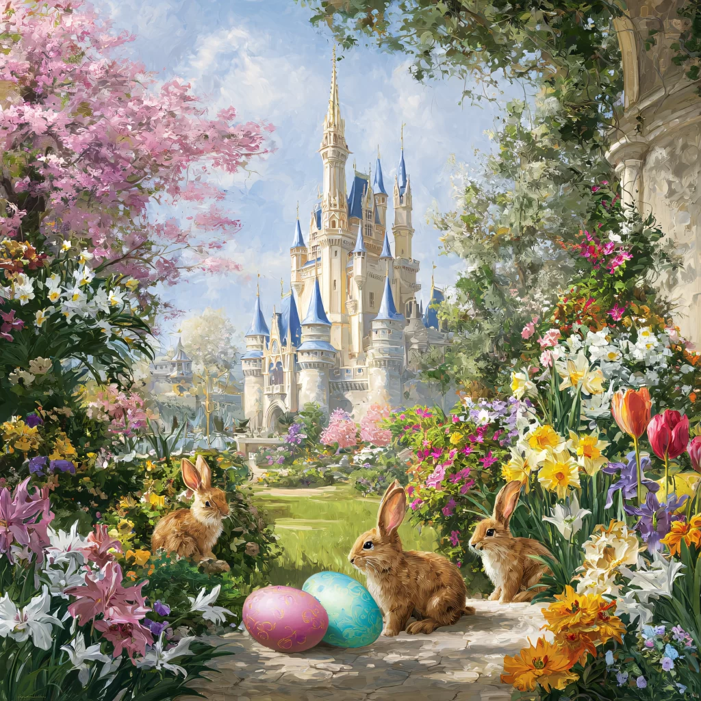 Easter Rabbits Eggs Flowers Spring 96