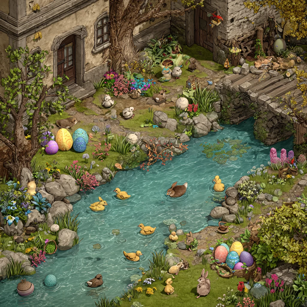 Easter Rabbits Eggs Flowers Pastel 97