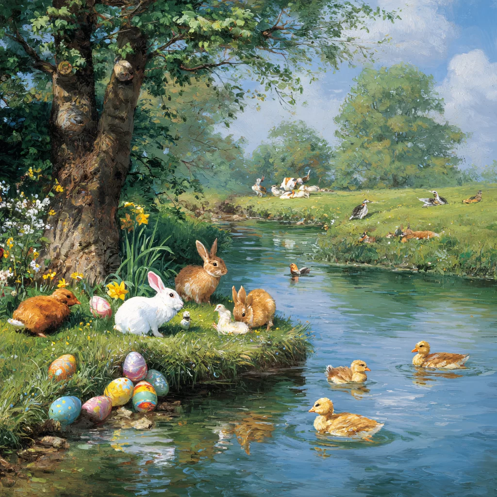 Easter Rabbits Eggs Flowers Spring 99