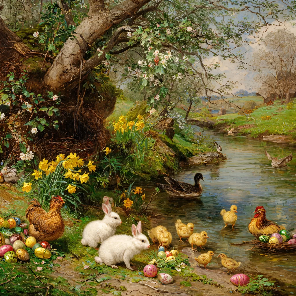 Easter Rabbits Eggs Flowers Spring 100