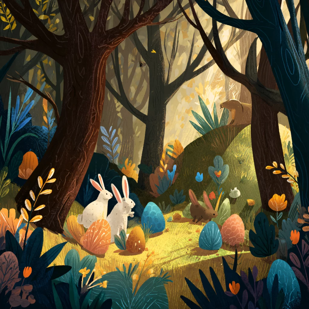 Easter Rabbits Eggs Flowers Forest 105
