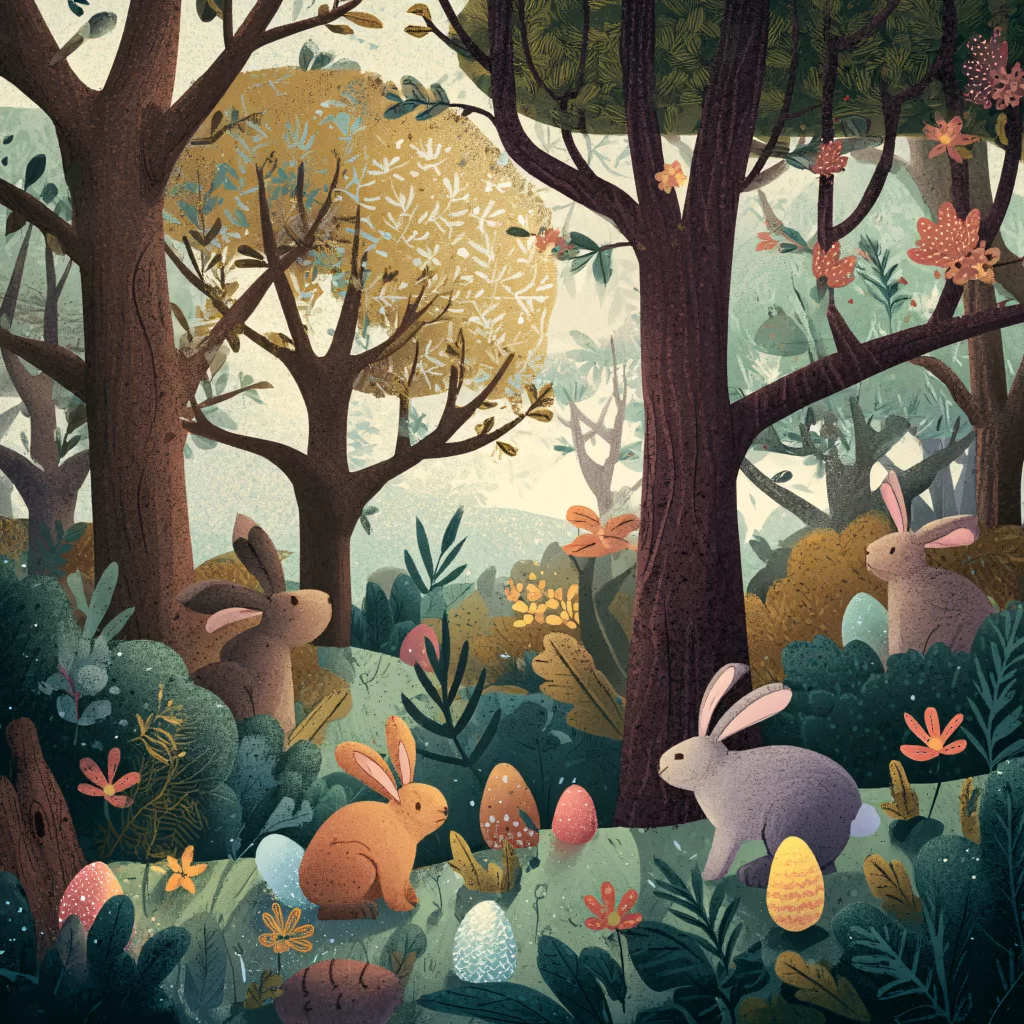 Easter Rabbits Eggs Flowers Forest 106