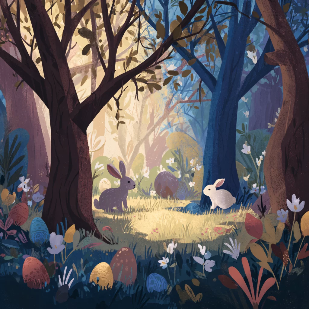 Easter Rabbits Eggs Flowers Blue 108