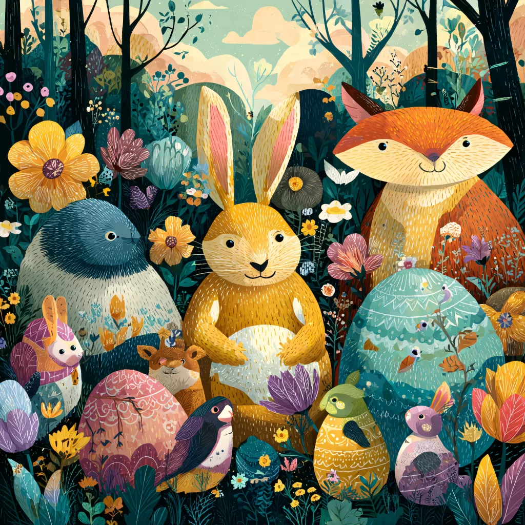 Easter Rabbits Eggs Flowers Pastel 111
