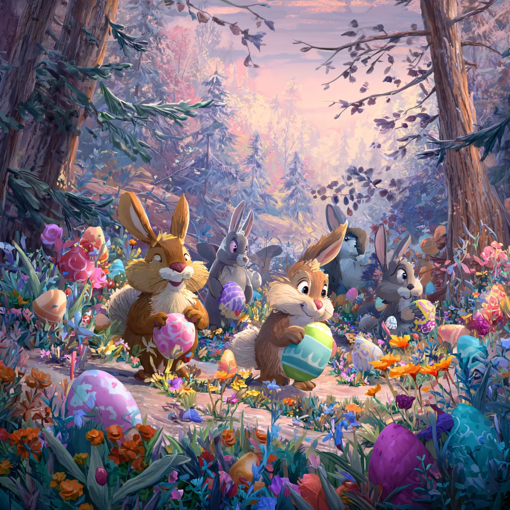 Easter Rabbits Eggs Flowers Pastel 112
