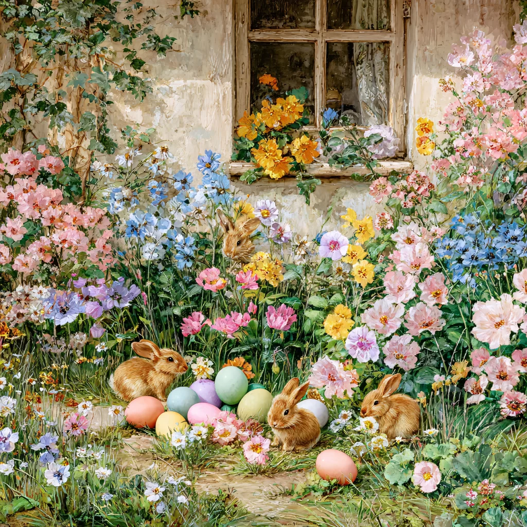 Easter Rabbits Eggs Flowers Pastel 115