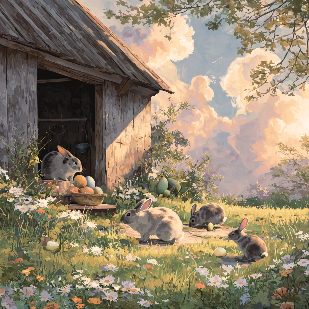 Easter Rabbits Eggs Flowers Pastel 117