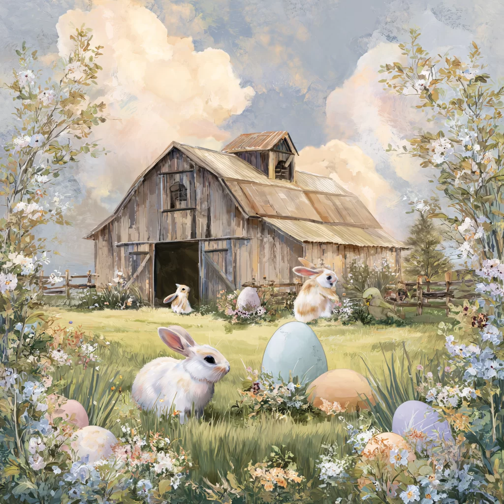 Easter Rabbits Eggs Flowers Pastel 118