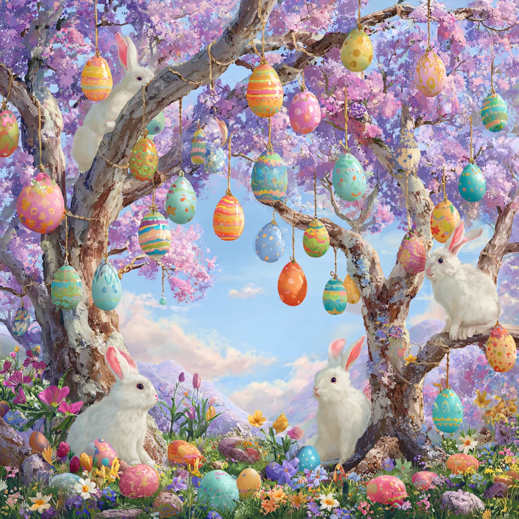 Easter Rabbits Eggs Flowers Pastel 140