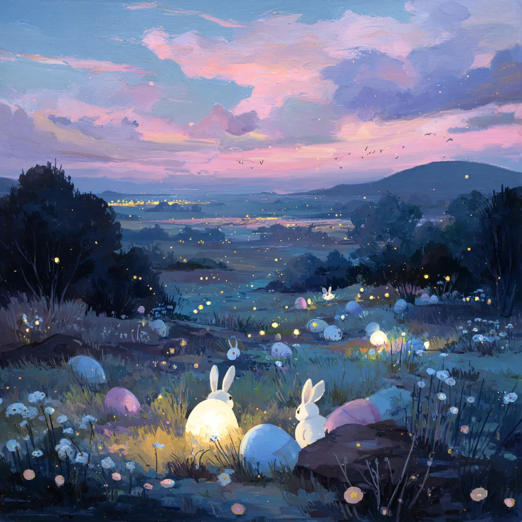 Easter Rabbits Eggs Flowers Twilight 142