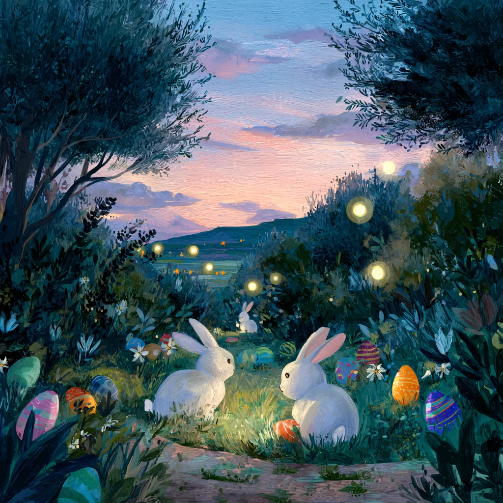 Easter Rabbits Eggs Flowers Twilight 143