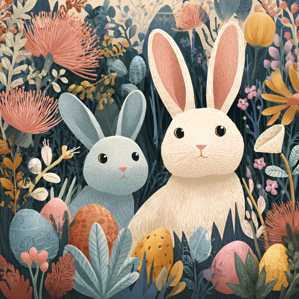 Easter Rabbits Eggs Flowers Pastel 149