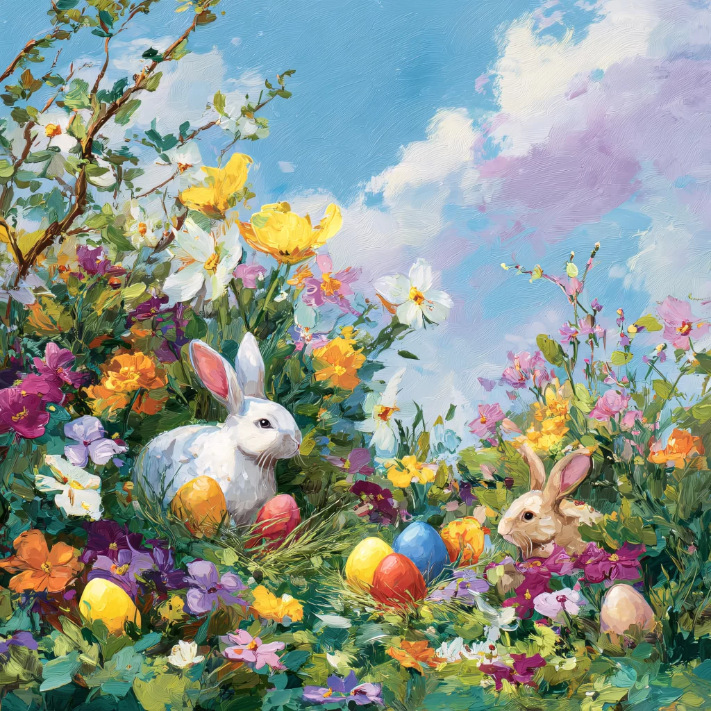 Easter Rabbits Eggs Flowers Spring 159
