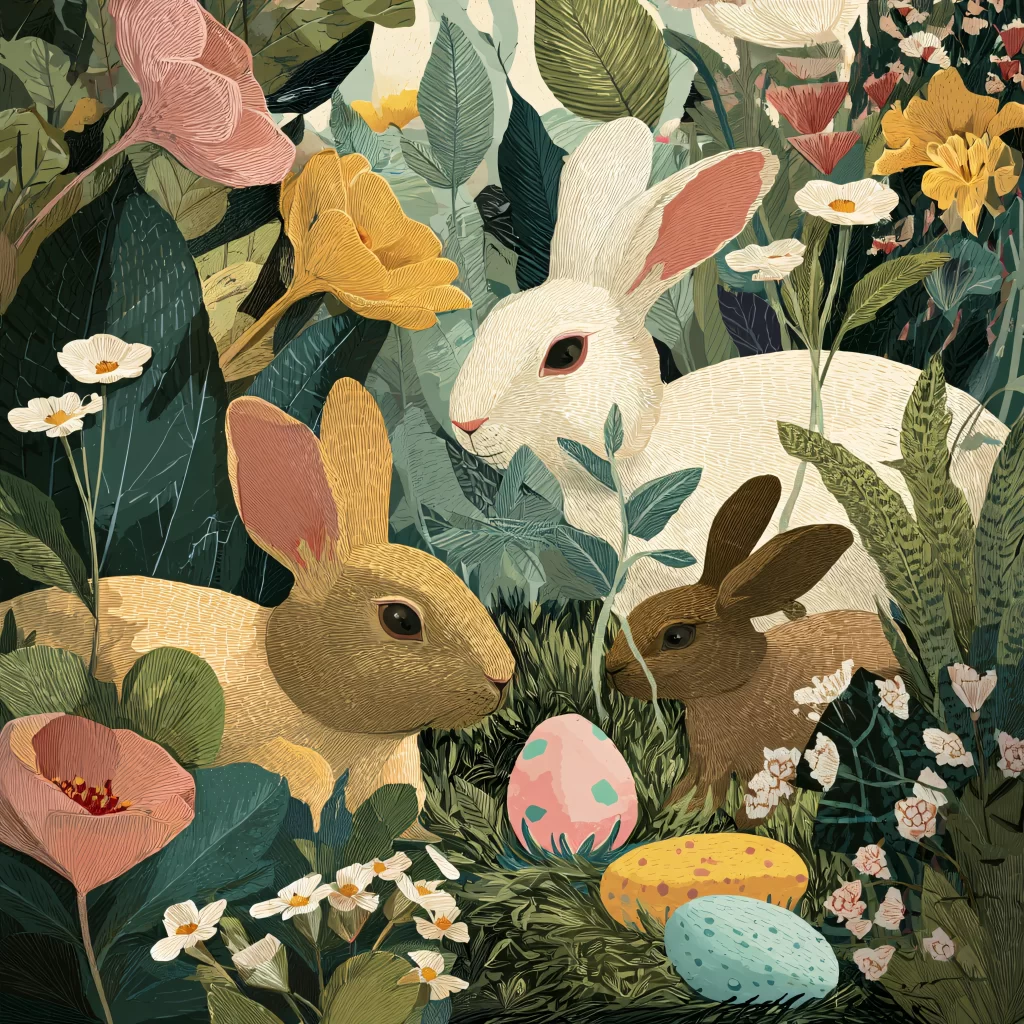 Easter Rabbits Eggs Flowers Pastel 161