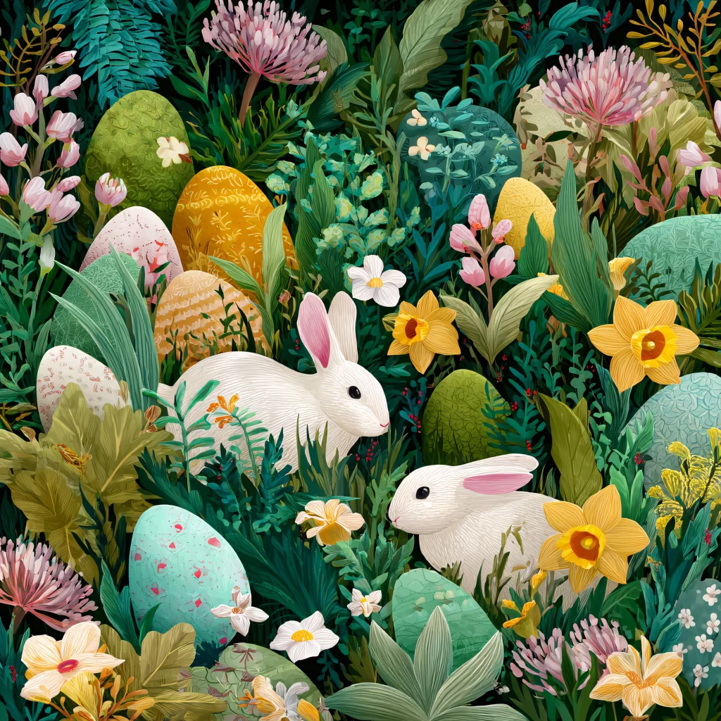 Easter Rabbits Eggs Flowers Spring 162