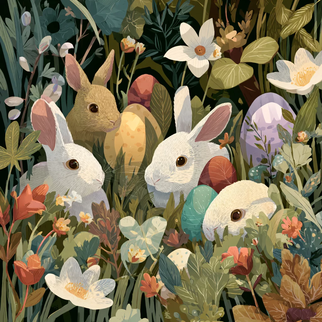 Easter Rabbits Eggs Flowers Pastel 164