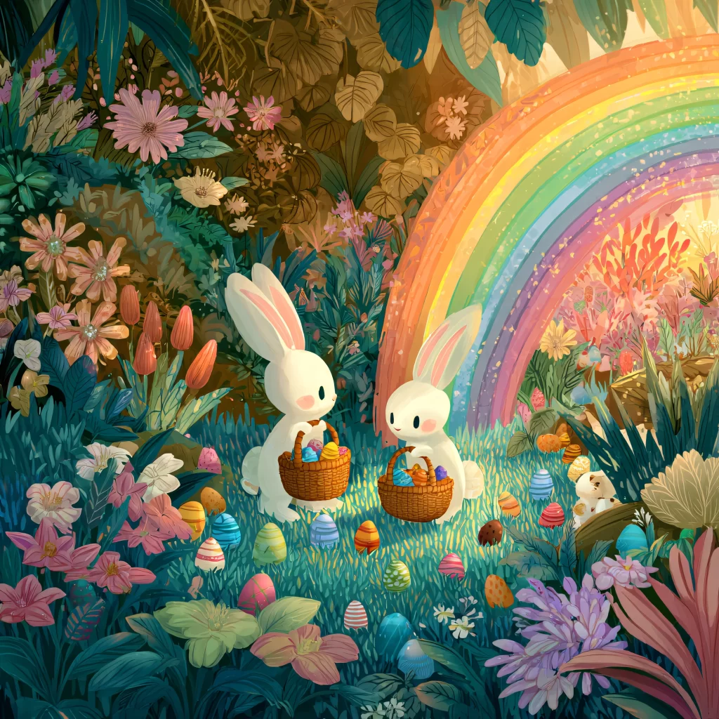 Easter Rabbits Eggs Flowers Rainbow 167