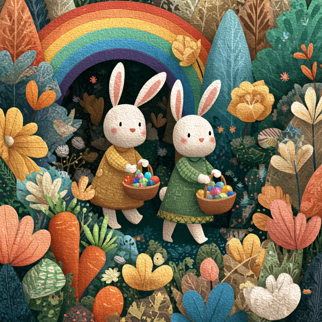 Easter Rabbits Eggs Flowers Rainbow 169