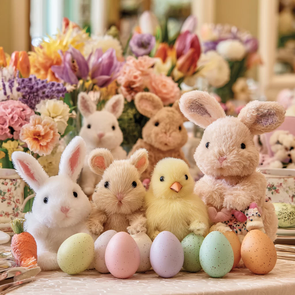 Easter Rabbits Eggs Flowers Pastel 181