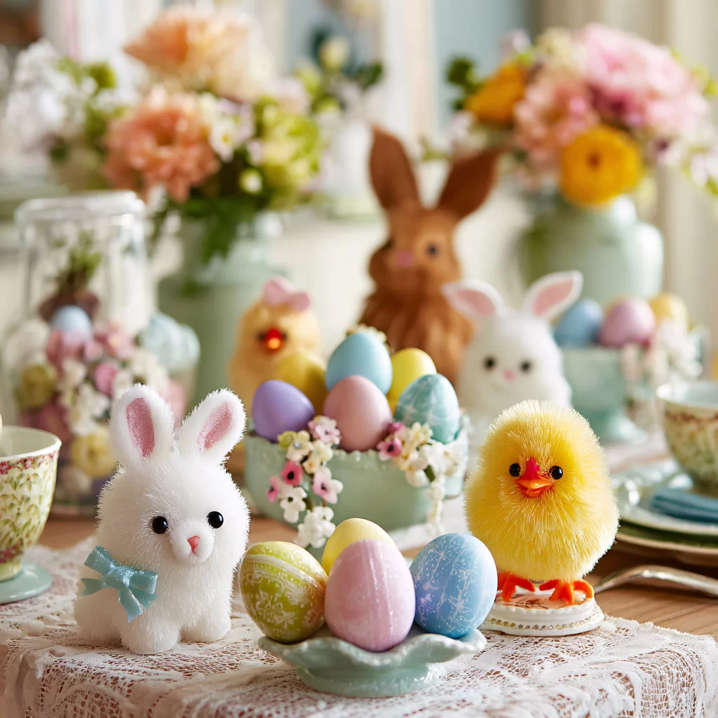 Easter Rabbits Eggs Flowers Pastel 183