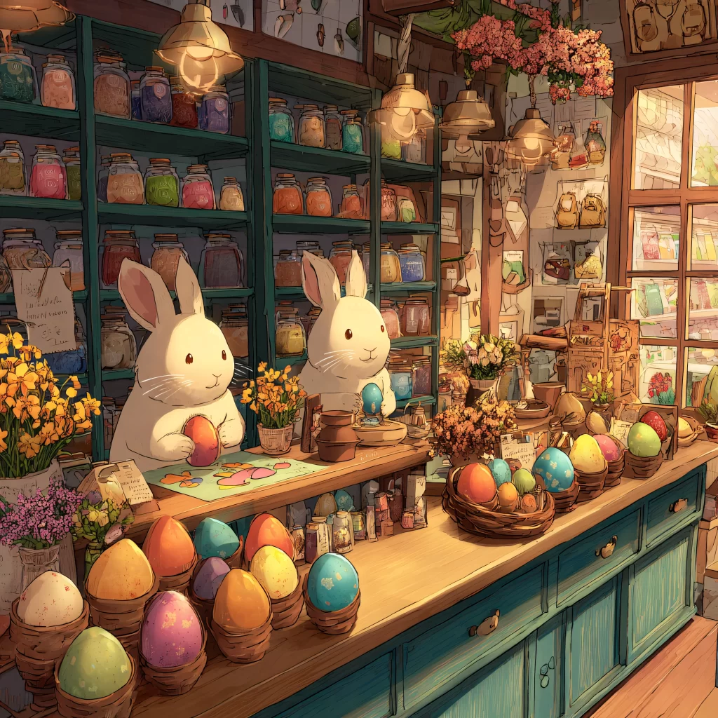 Easter Rabbits Eggs Flowers Pastel 185