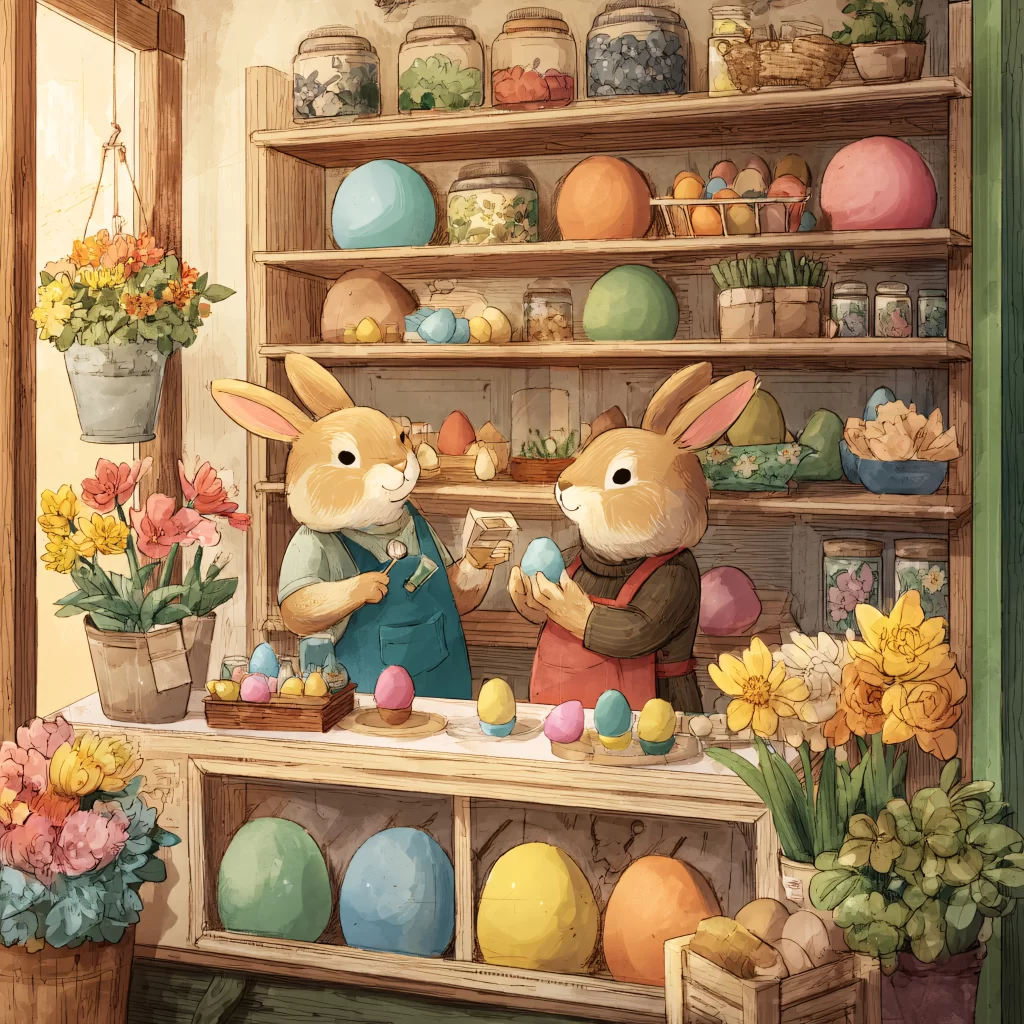 Easter Rabbits Eggs Flowers Pastel 186