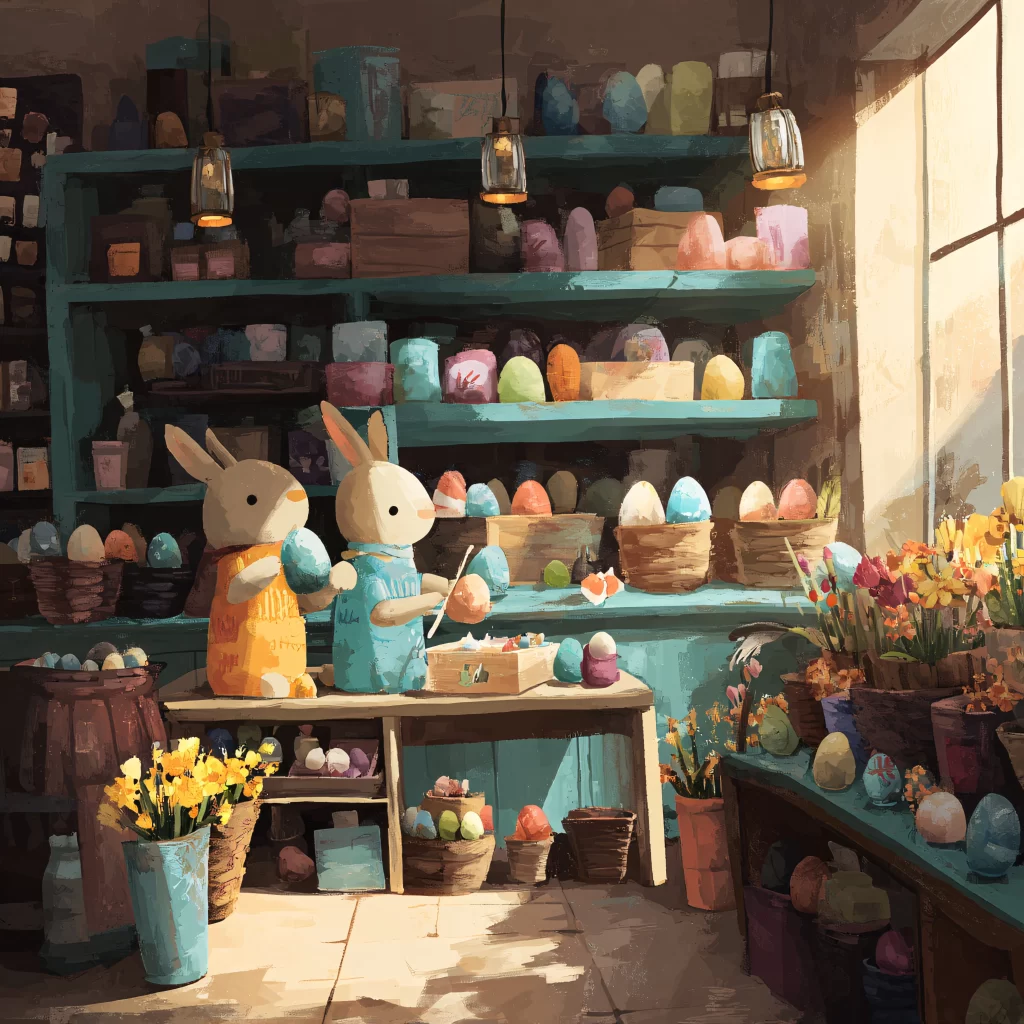 Easter Rabbits Eggs Flowers Pastel 187