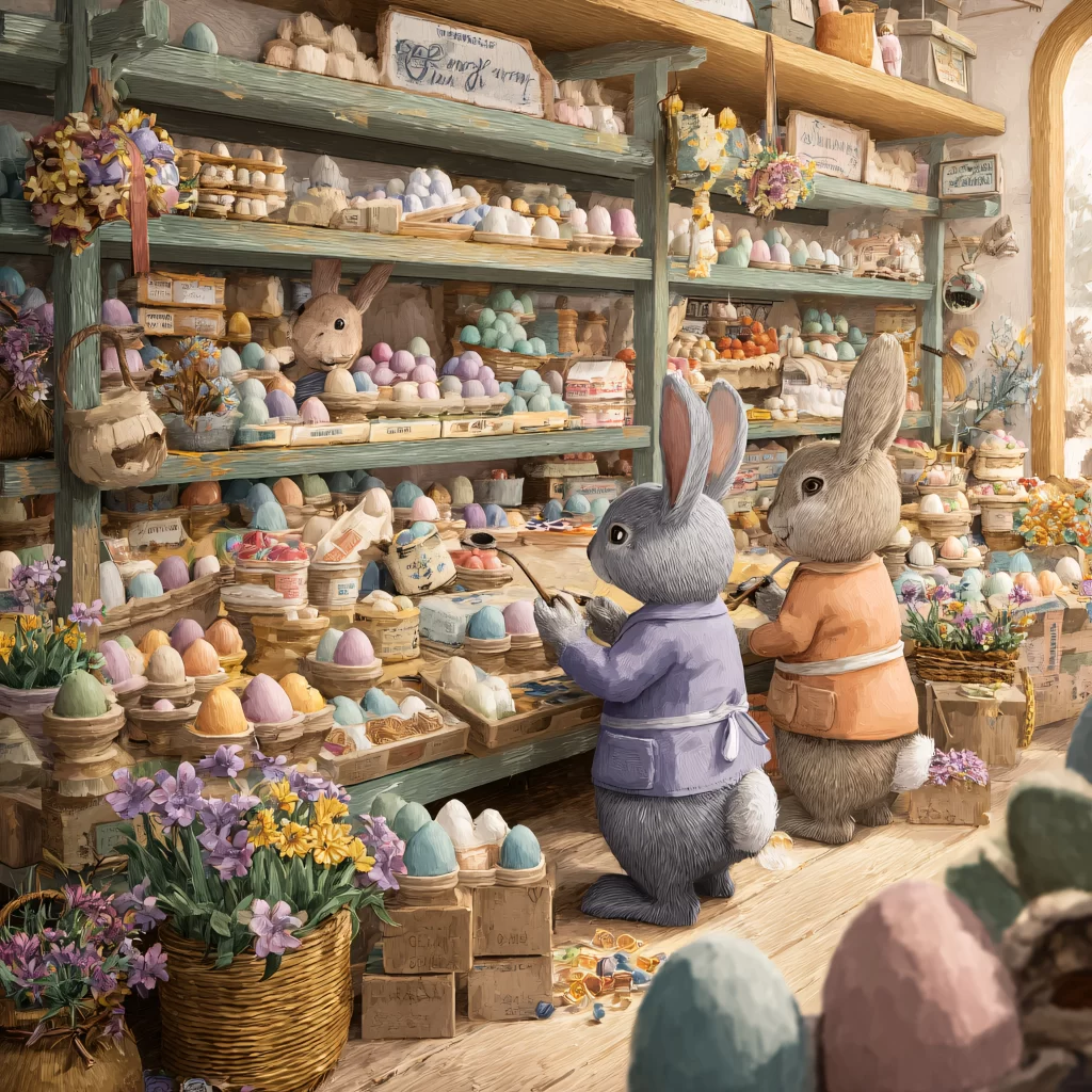 Easter Rabbits Eggs Flowers Pastel 188