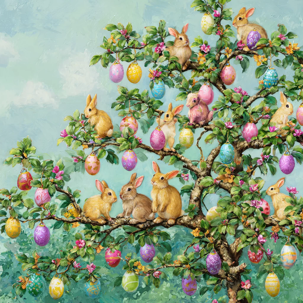 Easter Rabbits Eggs Flowers Pastel 191