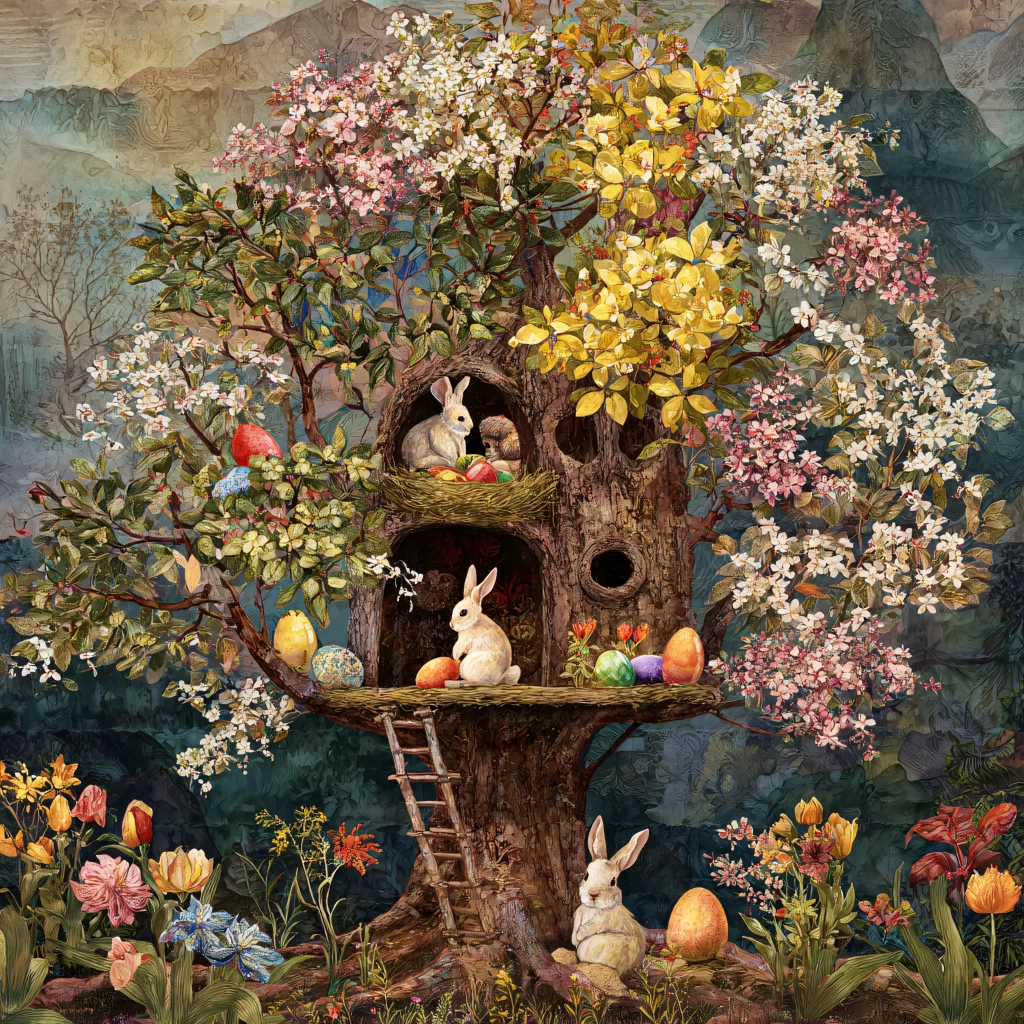 Easter Rabbits Eggs Flowers Pastel 195