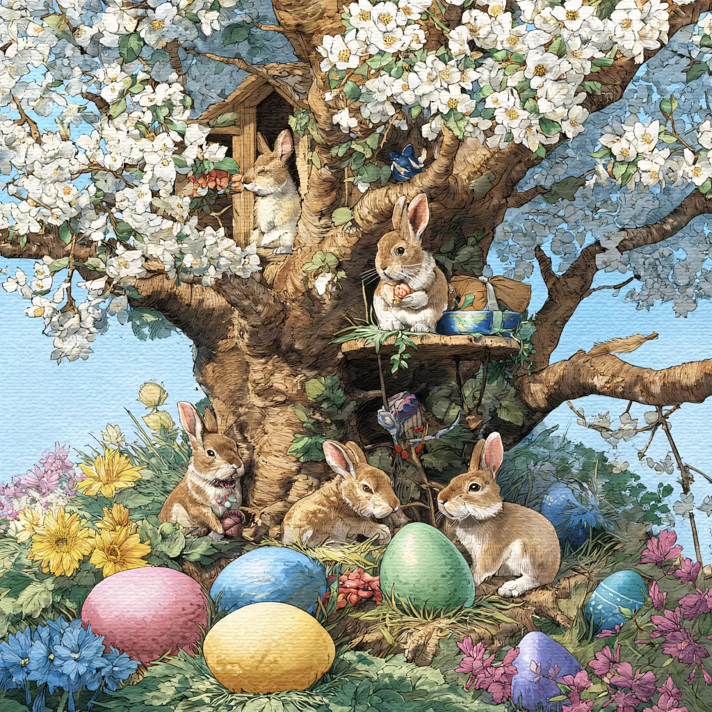 Easter Rabbits Eggs Flowers Spring 196