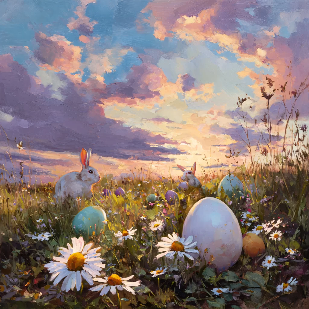 Easter Rabbits Eggs Flowers Pastel 198