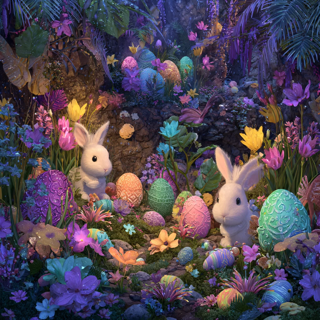 Easter Rabbits Eggs Flowers Purple 209