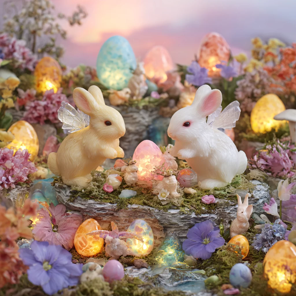 Easter Rabbits Eggs Flowers Pastel 210