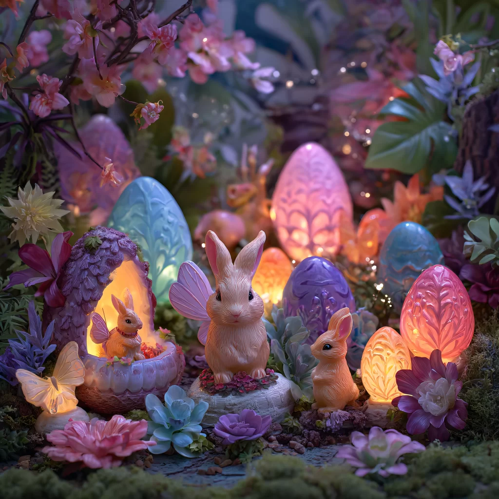 Easter Rabbits Eggs Flowers Pink 211