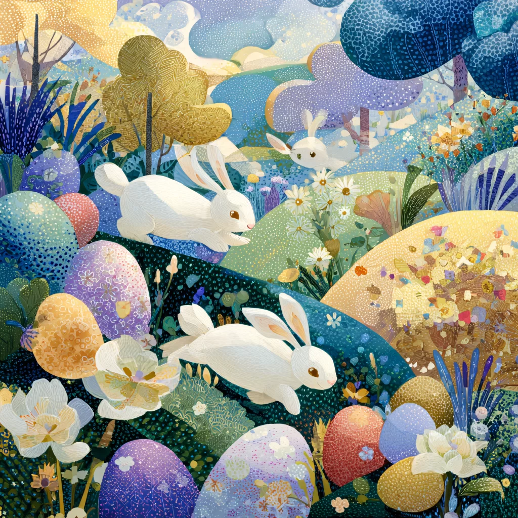 Easter Rabbits Eggs Flowers Pastel 223