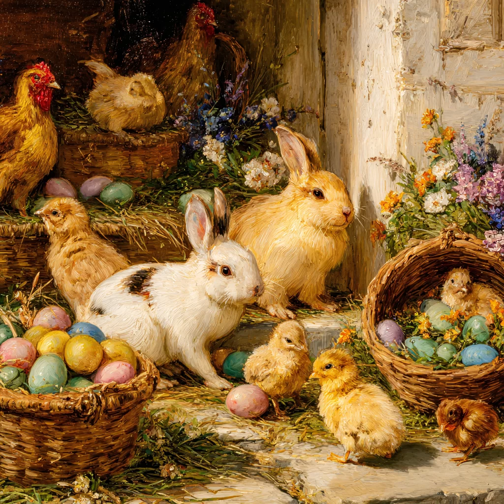 Easter Rabbits Eggs Flowers Pastel 229