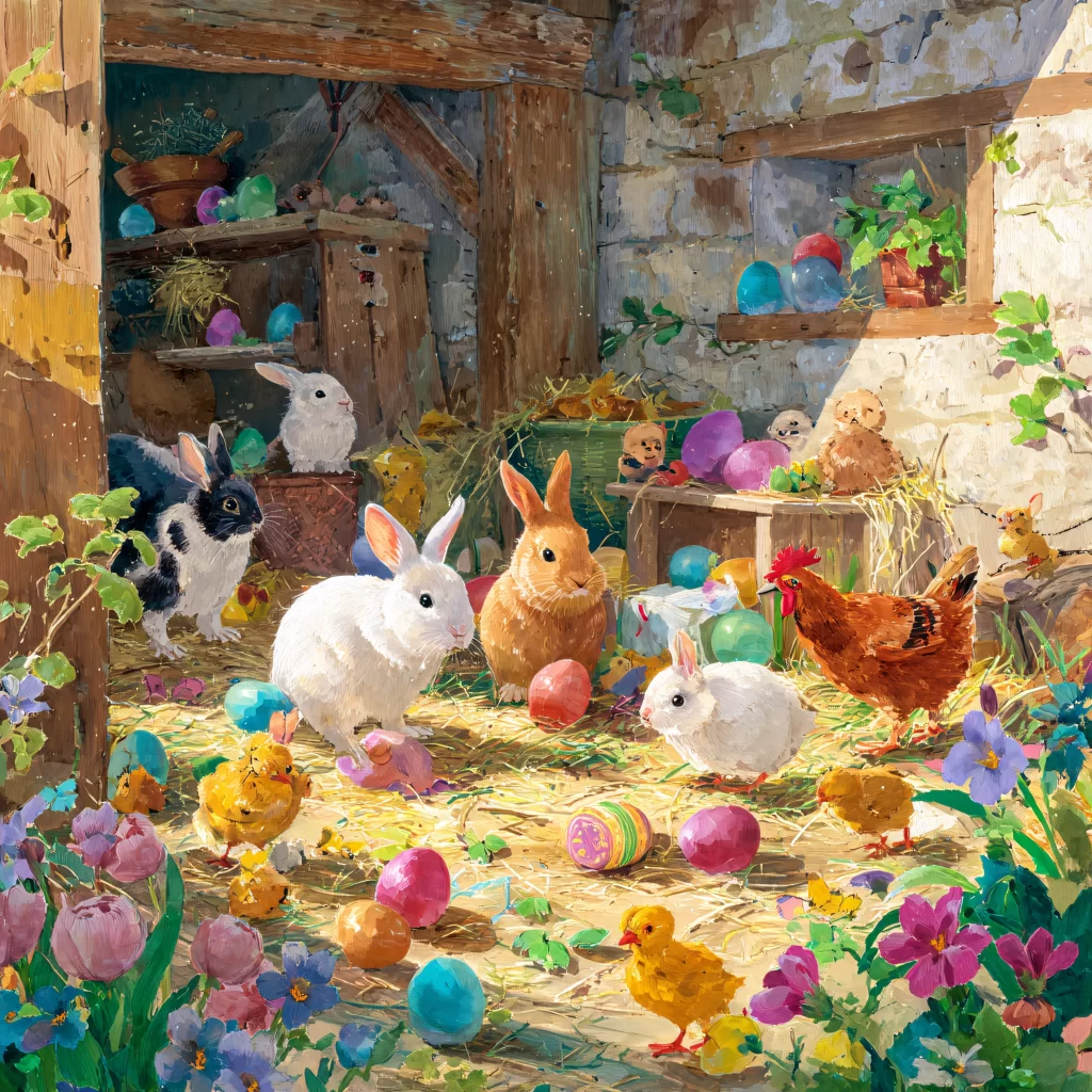 Easter Rabbits Eggs Flowers Pastel 233