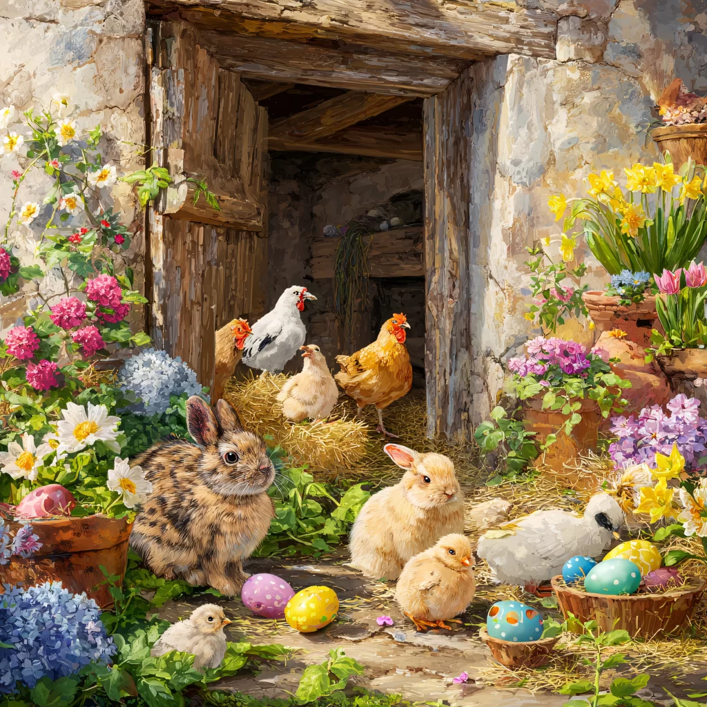 Easter Rabbits Eggs Flowers Pastel 234