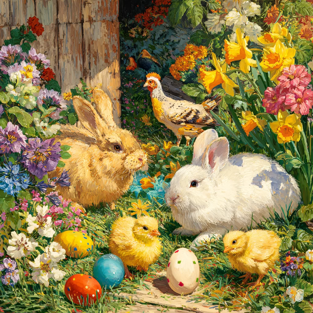 Easter Rabbits Eggs Flowers Spring 236